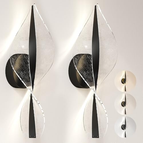 HOMCOM Led Wall Lamp 2 Pack, 13W Modern Indoor Spiral Wall Light, Colour Temperature Adjustable 3000K/4000K/6500K, for Bedroom, Living Room, Hallway, Stairs, Black