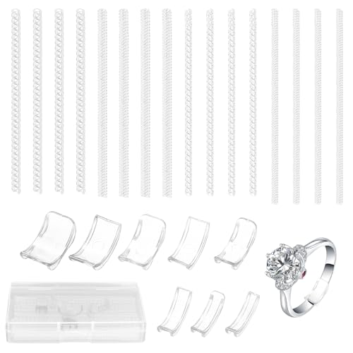 jiuxlaan 24 Pcs Ajustador de Anillos Invisible en Espiral, Ajustador de Tamaño de Anillo Pads, 4 Tamaños Reductor Anillo Transparente, Adaptador Anillos Invisible Ajuste Casi Cualquier Anillo