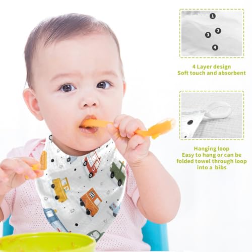 Image of vvfelixl Retro Truck Dots Baby Burp Cloths Baby Muslin Washcloths for Boys Girls Cotton Babys Face Towel for Newborn Soft 11.8 X 11.8 in, 5 Pack