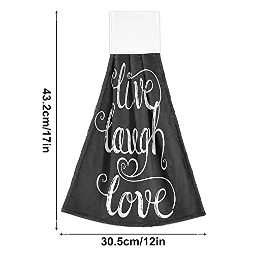 Oarencol Live Laugh Love Heart Black Kitchen Hand Towel Absorbent Hanging Tie Towels With Loop For Bathroom 2 Pcs #TOP1
