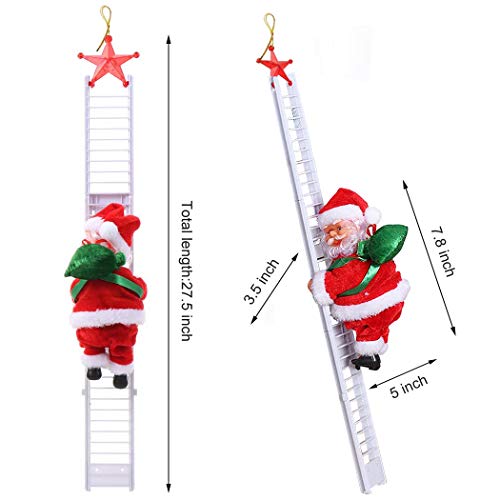 Santa Claus Climbing Ladder, Topwey Electric Singing Up and Down Santa Claus Ornaments for Christmas Tree, Santa Claus Doll Toy for Indoor Outdoor Xmas Christmas Decoration (Red 2)