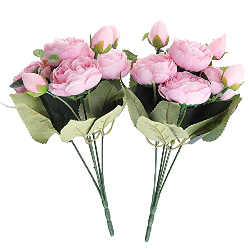 Künstliche persische Rose Blumen Gefälschte Blumen Rose Seide Bouquet 10 Köpfe 8 Knospen mit Blumenstiel Hochzeit Valentinstag Party Home Dekoration 2 Stück (Hellrosa) Cover