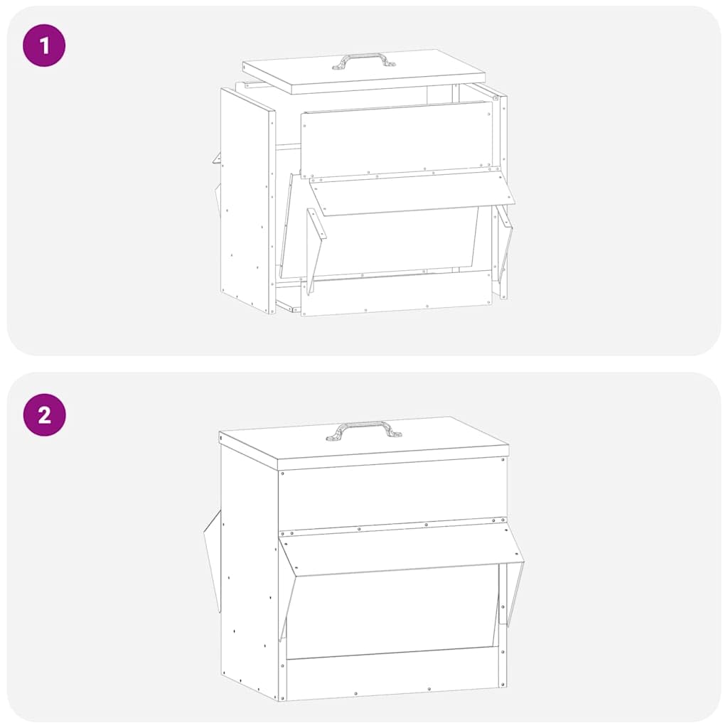 Comedero para gallinas de metal verde oliva 40,5 x 45 x 41 cm con toldo y asa, gran capacidad para interior y exterior, acero duradero, fácil de limpiar