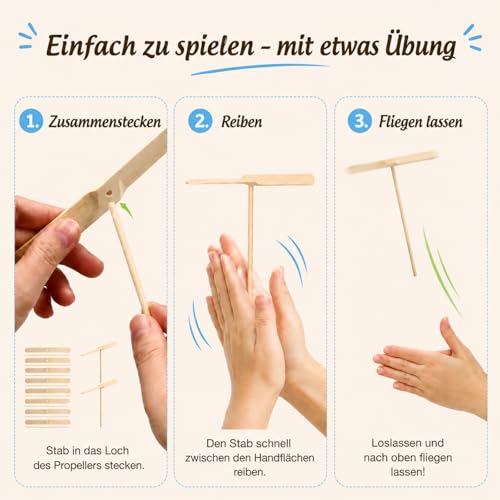 jojofuny 10 Stücke Propeller Spielzeug Kinder Fliegender Hubschrauber Spielzeug Holz Libelle Hand Reiben DIY Holzpropeller Für Kinder Im Freien Terrasse Garten