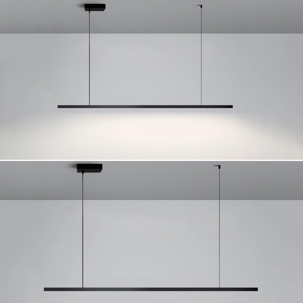 Suspension Luminaire LED Dimmable Moderne Luminaire Suspension Noir Salle À Manger Avec Télécommande Design Linéaire Réglable Lampe À Suspension Pour Îlot De Cuisine Bureau 150cm,64W
