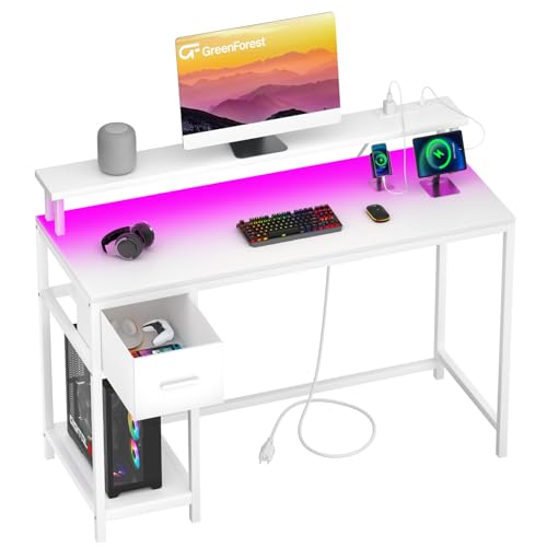 GreenForest Computer Desk 47 Inch with LED Lights and Monitor Sta...