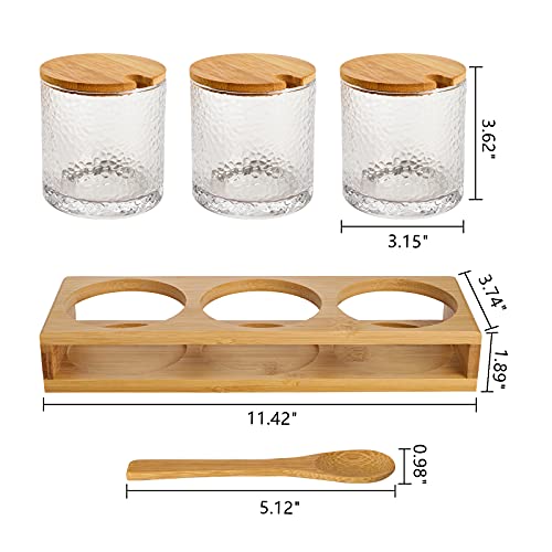 Zeayea Set Of 3 Seasoning Box, Salt Sugar Storage Container With Bamboo Lid Spoon And Tray, Spice Pots For Kitchen Cooking Supplies, Glass Condiments Container Jars For Home Coffee Bar Restaurant #TOP1