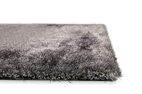 Homie Living I Moderner glänzender Hochflor Teppich - Läufer für Wohnzimmer, Flur, Schlafzimmer, Kinderzimmer I Florenz I (80 x 150 cm, Grau Silber) Cover