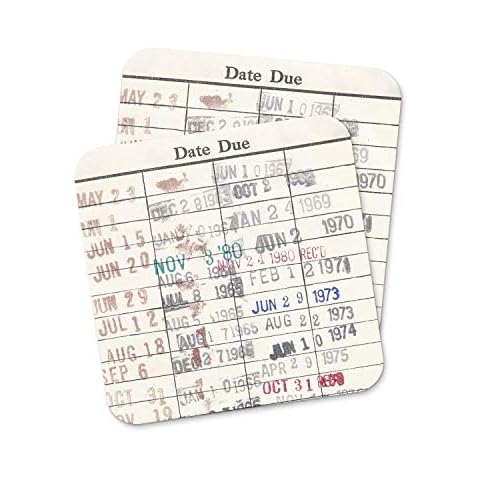 Vintage Library Due Date Card Coaster Set - Retro Drink Accessories - Set of 2 Cover