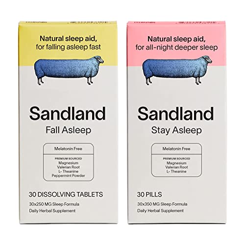 Sandland Fall Asleep Melatonin Free And Stay Asleep Melatonin Free, Natural Daily Sleep Supplement, 30 Dissolving Tablets And 30 Pills, Melatonin Free, Magnesium, Valerian Root, L-Theanine, Peppermint #TOP13