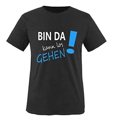 Comedy Shirts - Bin da kann los gehen! - Herren T-Shirt - Schwarz/Weiss-Blau Gr. XL