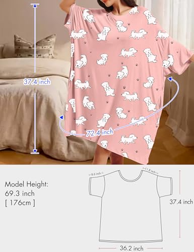 Image of KFUBUO Plus Size Nightgowns for Women Oversized Sleep Tshirts Dress Short Sleeves Sleepwear With Pocket Fit S-5XL