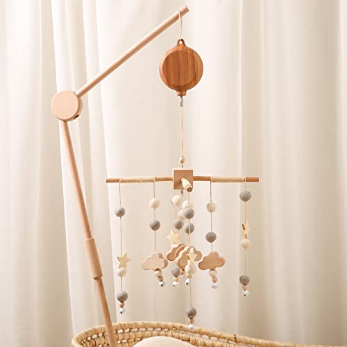 HI BABY MONMENT Baby Crib Mobile Music Box, Rotary Mobile Motor with Rotating Hook, Imitation Wood Spinner, 12 Lullabies, Battery Operated & Volume Adjustable, Newborn
