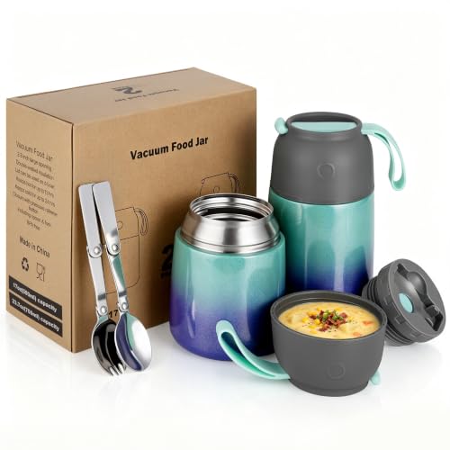 Image of Insulated Thermo Food Jar for Hot & Cold Food for Kids Adult, 17&24 oz Soup Thermal Hot Food Containers for Lunch, Triple Layer Insulation Stainless Steel Food Jar with Spoon(2 Pack Rainbow)