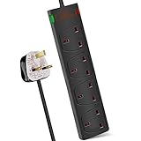 ExtraStar 4 Way Extension Lead with Surge Protection, 13A/250V~ Multi Sockets Power Strips, 3120W Fused UK Plug Wall Mounted Power Socket with 3M Extension Cord-Black