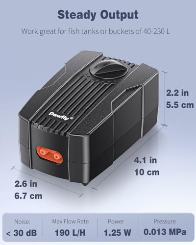 Pawfly Aquarium Air Pump 190L/H Fish Tank Oxygen Pump for 40-230 L Fish Tanks Buckets Dual Outlet Adjustable Quiet Aerator Pump with Airline Tubing Air Stones Connectors and Check Valves - Image 2