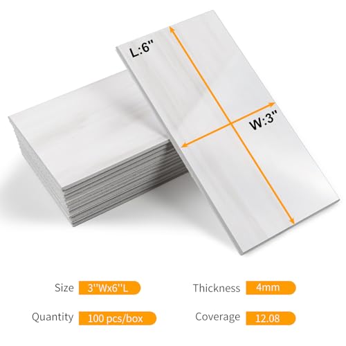 Vamos Tile 100-Piece Glossy Dolomite White Peel and Stick Backsplash Tile,3\'\'x6\'\' PVC Subway Tile with White Grout, Stick on Backsplash for Kitchen/Bathroom/Fireplace