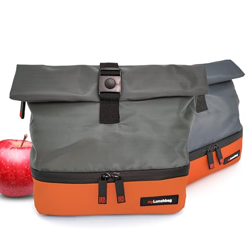 Iris Barcelona Bolsa Térmica Compacta 2 en 1, Base Aislante para Táper + Compartimento Superior Plastificado, Enrollable, Ligera y Práctica, Cierre de Cremallera y Clip, Ideal para Trabajo, Escuela