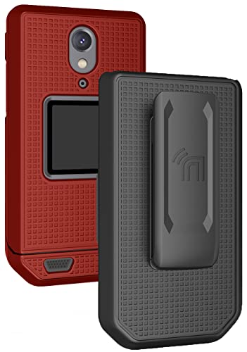 Case with Clip for CAT S22 Flip Phone, Nakedcellphone [Red] Slim Hard Shell Cover and [Rotating/Ratchet] Belt Hip Holster Holder Combo