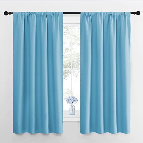 NICETOWN Kitchen Blackout Curtains Panels - Window Treatment Thermal Insulated Room Darkening Rod Pocket Drapes for Bedroom (Teal Blue, Set of 2, 42 b