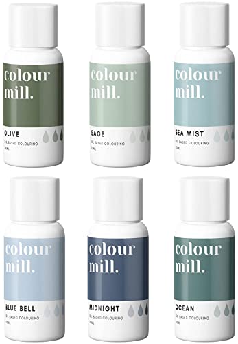 Colour Mill Coastal Oil-Based Food Coloring,20 Milliliters Each of 6 Colors: Blue Bell,Midnight,Ocean,Olive,Sage and Sea Mist,Pack of 1,0.68 Fl Oz