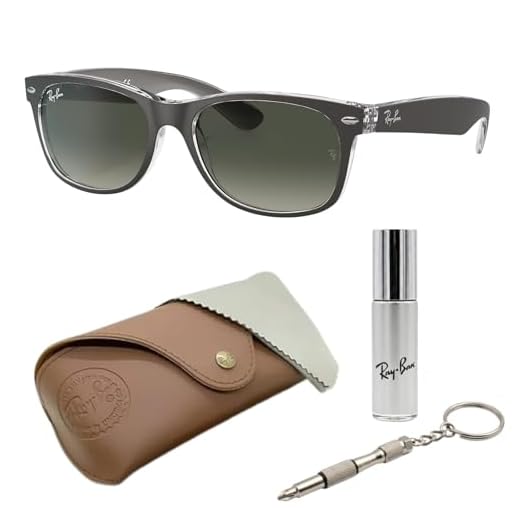 Ray-Ban Óculos de sol RB2132 New Wayfarer Color Mix Square Shape com kit de óculos - Ajuste de ponte alta - Óculos de sol quadrados, Armação de bronze fosco | Lente gradiente cinza, 55mm