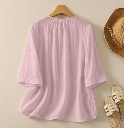 Image of RIEKA Womens Tunic Top with Floral Embroidery V Neck 3 /4 Sleeve Relaxed Fit Casual Ethnic Fusion Top Lightweight Sheer Fabric Everyday Wear for Women