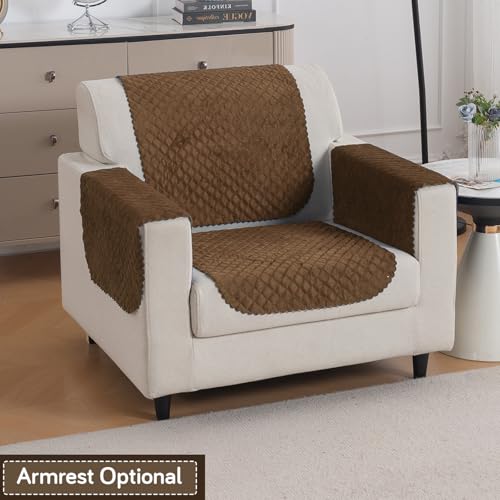 Image of HOKIPO Quilted Sofa Cover 1 Seater for Seat & Back, Washable Kids & Pet Friendly Sofa Cover, 'Quilt Classic' Light Coffee (IN-925-LCF*2)