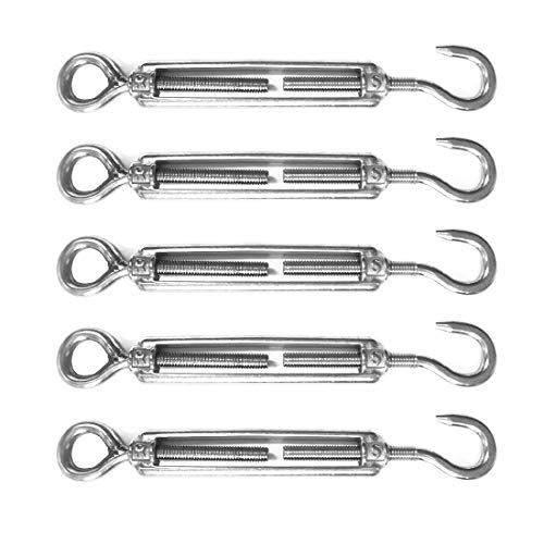 VEDA 5 tensores de gancho y ojo de acero inoxidable M5 304 para cuerdas de alambre, cables, cadenas, ideal para valla de jardín, velas de sombra y bricolaje