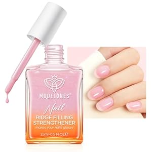 modelones Nail Strengthener 8-in-One Nail Repair for Damaged Nails Glitter Pink Nail Polish for Thin Weak & Damaged Nails Hardener and Growth Polish 15ml