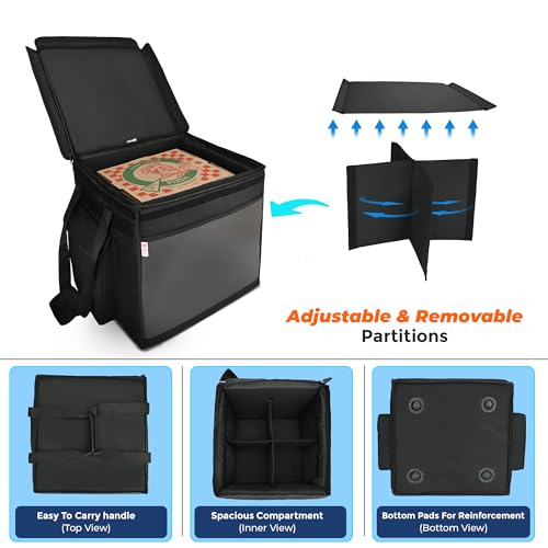 Image of Foldable Insulated Food Delivery Backpack - Keeps Meals Hot for Up to 2 Hours - Crossbody Multi-Meal Carrier for Couriers & Restaurants - Black