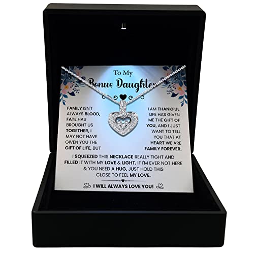 TRYNDI To My Bonus Daughter Necklace - Stepdaughter Necklace for Mother's Day, Valentine's Day, Birthday Gift for Step Daughter from Stepdad