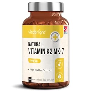 VitaBright Vitamin K2 MK7 100mcg | 120 Capsules | Vegan from Natto – NO SOYA | High Strength K2 Vitamin Supplements | VIT K MK7 for Bones & Blood Health | K2MK7 Vitamins | Made in Britain