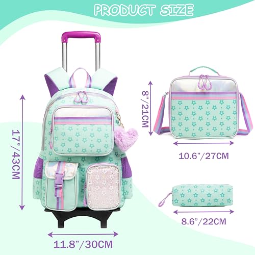 Backpack with Wheels for Girls Rolling Backpack with Lunch Box Pencil Case for Kids Carry On Suitcase with Wheels for Elementary Teens Girls2