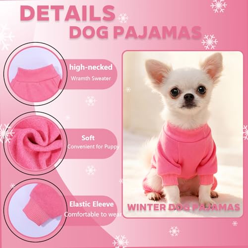 Dog Sweater Dog Pajamas for Small Dogs Girl Boy Winter Warm Soft Puppy Pjs Stretchy Jumpsuit Doggie Pet Clothes Outfits XXS~L (Rose, XX-Small) - Image 6