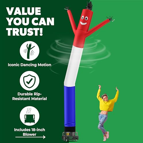 Image of LookOurWay Air Dancers Wacky Waving Inflatable Tube Man Set - 20 Feet Tall Inflatable Dancing Man with Blower for Business Advertising - Red /White /Blue