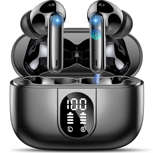 Wireless Earbuds, Bluetooth 5.3 Headphones In Ear with 4 ENC Noise Cancelling Mic, 40H Playtime Bluetooth Earphones, Mini Deep Bass Stereo Ear Buds, IP7 Waterproof Wireless Headphones, LED Display