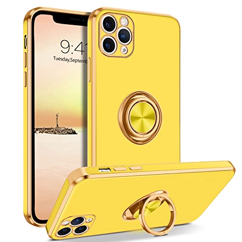 BENTOBEN for iPhone 11 Pro Max Case, Phone Case iPhone 11 ProMax, Slim Fit Kickstand Ring Holder Shockproof Protection Soft TPU Bumper Protective Girl Women Boy iPhone 11 ProMax Cover, Yellow/Gold