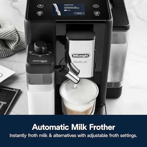 De'Longhi Rivelia Automatic Espresso Machine with Grinder & Milk Frother – All-in-One Coffee Maker, Hot & Iced Latte, Cappuccino, Bean Switch System, Burr Grinder, Compact Italian Design, Black - 5