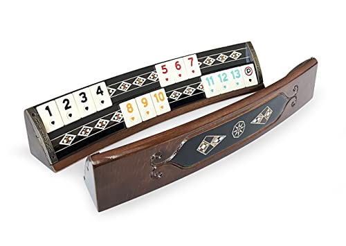 Juego Rummi artesanal con tablero de madera natural miniatura 7