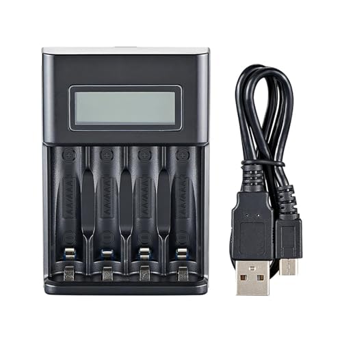 Cargador De Batería Recargable AA - 4 Pilas Recargables AAA Con Ranura,ranura Carga Independiente Pantalla Lcd Inteligente Para Baterías AA/AAA, Protección Contra Sobrecarga, Cargador Batería 4 Bahías