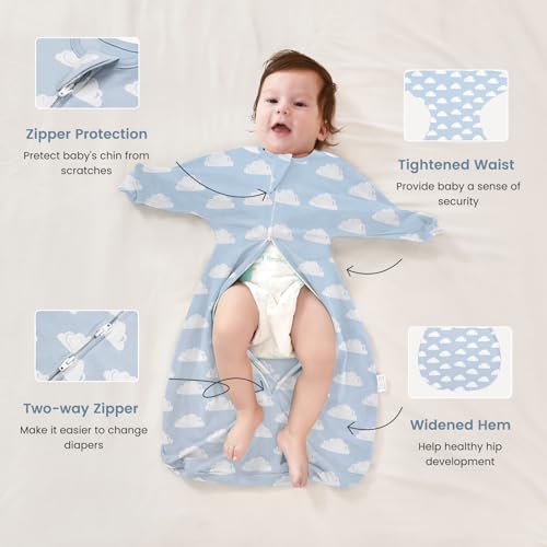 Image of ZIGJOY Swaddle Sleep Sack 6-12 Months, 1.0 Tog Cotton Baby Swaddle Blanket | 100% Cotton - Soft & Breathable & Non-shrink, 2-way Zipper for Easy Diaper Changes, Long Sleeves Allow Self-soothing