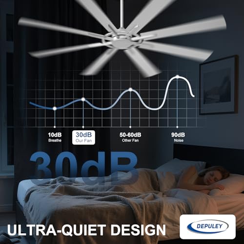 Image of Depuley Ceiling Fan Without Light: 72 Inch Big Indoor Outdoor Fan with Remote APP Control - Large Modern Silver Ceiling Fan no Light 8 Blade Reversible Quiet DC Motor Memory Function Timer