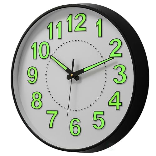 Clockswise 14 Decorative Glow in The Dark Quartz Wall Clock Battery Operated Classic Round Design