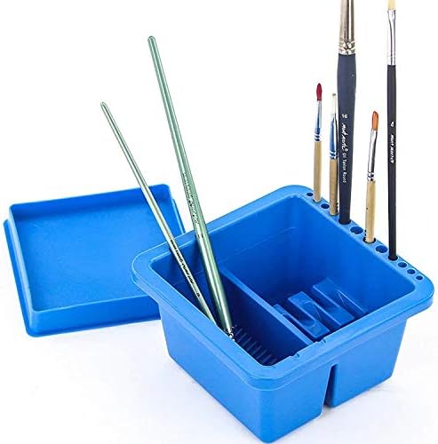Paint Brush Washer Cleaner Pot Artist Brush Cleaning Bucket Multi-Function Art Pen Barrel Plastic Brush Washer Box with 12 Hole Brush Holder and Lid Palette for Watercolor Acrylic Oil Painting