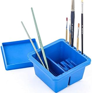 Paint Brush Washer Cleaner Pot Artist Brush Cleaning Bucket Multi-Function Art Pen Barrel Plastic Brush Washer Box with 12 Hole Brush Holder and Lid Palette for Watercolor Acrylic Oil Painting