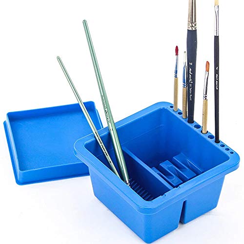 Paint Brush Washer Cleaner Pot Artist Brush Cleaning Bucket Multi-Function Art Pen Barrel Plastic Brush Washer Box with 12 Hole Brushes Holder and Lid Palette for Watercolor Acrylic Oil Painting