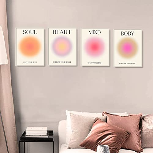 Image of NCYEL 4 colorful abstract halo posters angel number positive energy inspirational language inspirational wall art bedroom girls room pink decoration living room bedroom apartment hotel dormitory 12x16
