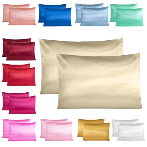 Kit 2 fronhas de cetim seda cabelo cacheado anti frizz Niale (champanhe)