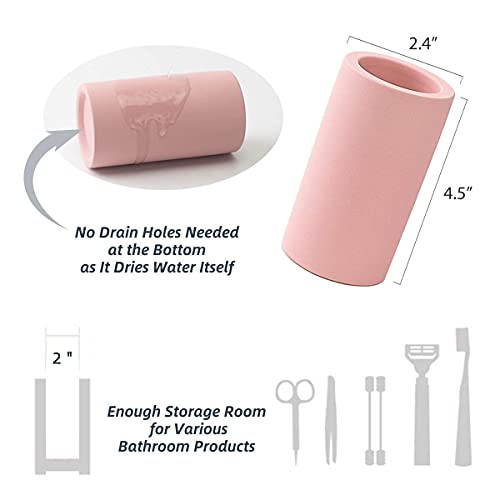 HouseSister Organic Diatomite Toothbrush Toothpaste Makeup Brushes Razors Holder Bathroom Countertop Organizer Stand Cup Organizer (Pink)